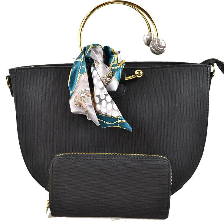 Zera Satchel with Decorative Handle and Scarf, Matching Wallet Included