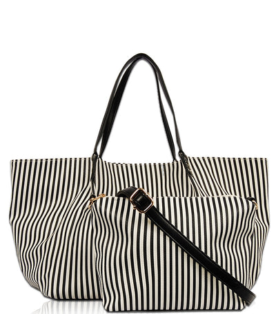 Weekender Striped Tote in Vegan Leather