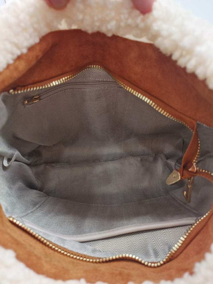 Winter Shearling and Vegan Suede Satchel