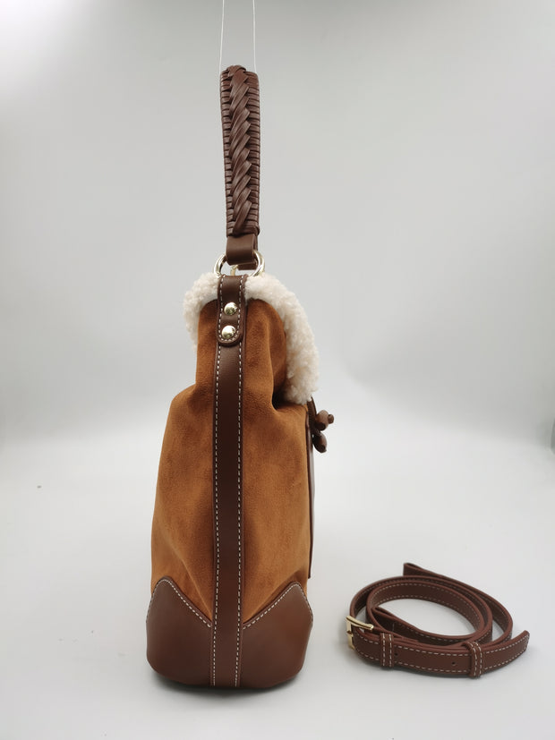 Winter Shearling and Vegan Suede Satchel