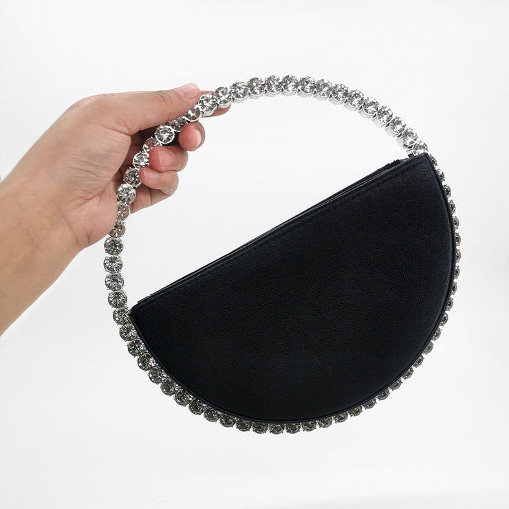 Half Moon Rhinestone Wedding Prom Dinner Evening Clutch