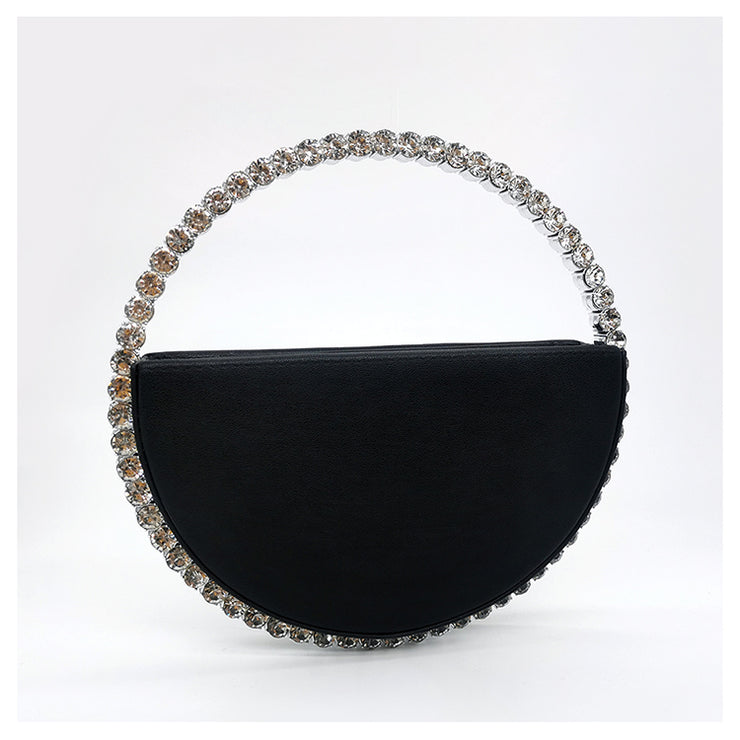 Half Moon Rhinestone Wedding Prom Dinner Evening Clutch