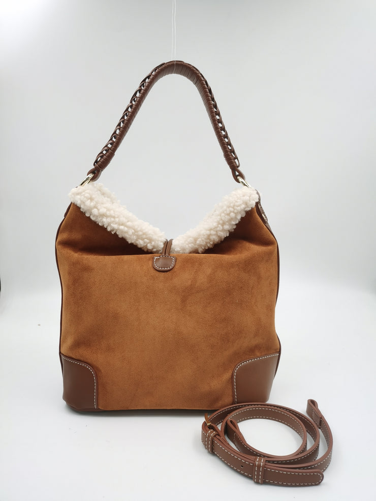 Winter Shearling and Vegan Suede Satchel