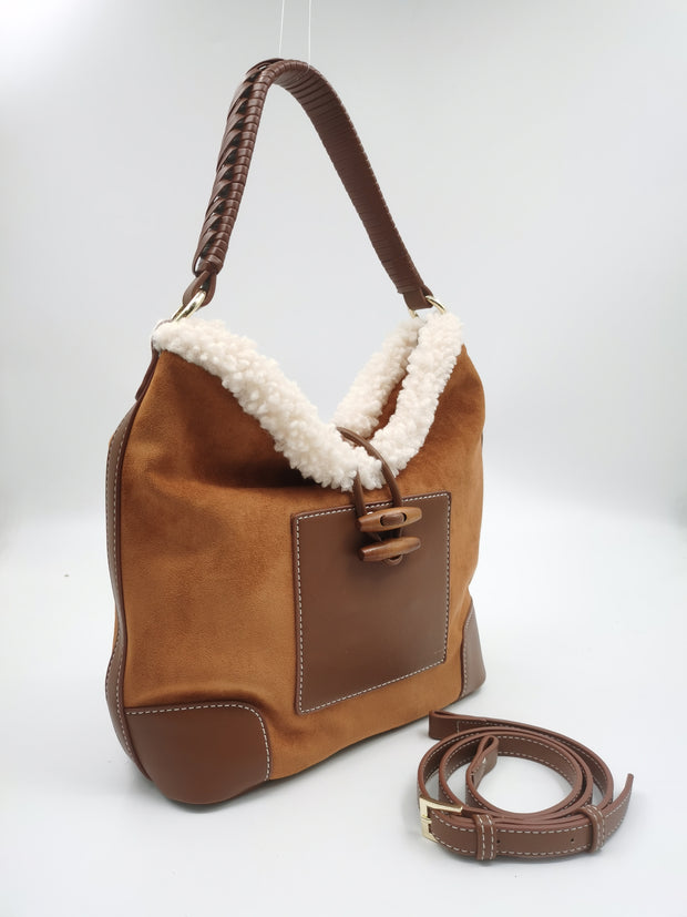 Winter Shearling and Vegan Suede Satchel