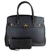 Lexi Two Tone Satchel with Decorative Lock, Includes Matching Wallet