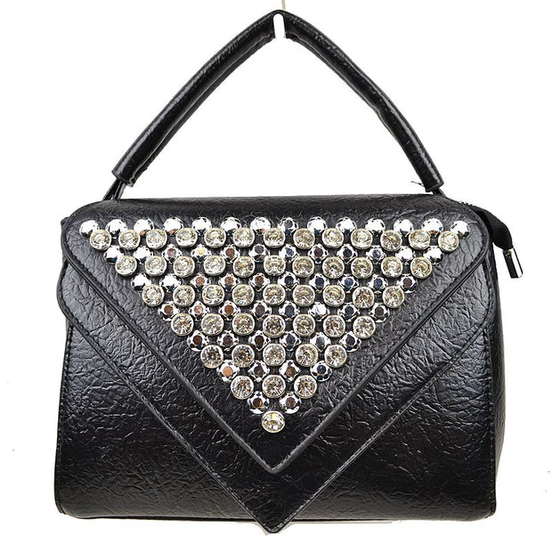 Black Rhinestone Studded Crossbody Purse.  Vegan Leather. 