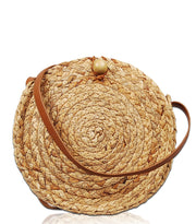 Round Straw Canteen Crossbody Bag. 