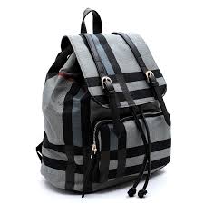 Gray and Black Plaid Linen Backpack