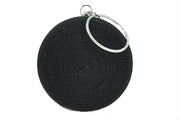 Black Round Evening Bag with Rhinestone bracelet handle. 